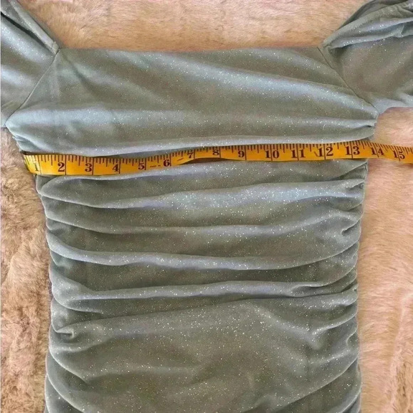 Jump Apparel Glitter Square Neck Ruched Long Sleeve W/ Ties At Hemline Dress M - Picture 5 of 10